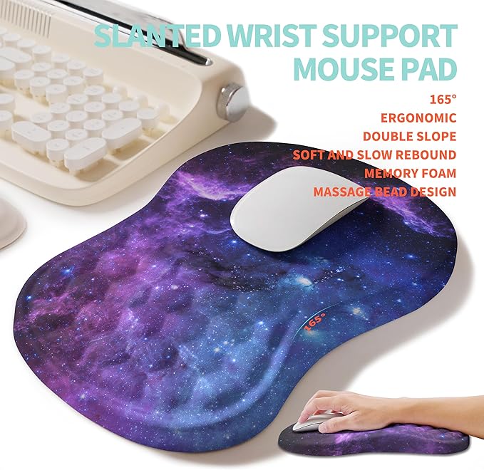 2-in-1 Ergonomic Set Wave Rise Keyboard Wrist Rest and Massage Bulge Slope Mouse Pad Wrist Support Cushion Memory Foam Integrated to Relieve Wrist Pain Galaxy