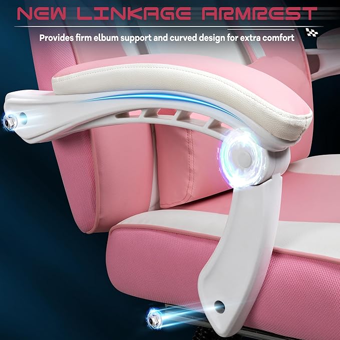 Meilocar Gaming Chair with Footrest Video Game Chair for Adults Ergonomic Big and Tall Computer Chairs with Massage Lumbar Support 330lbs 360° Swivel Seat (Pink)