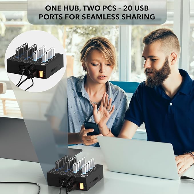 20 - Port USB 3.0 Splitter Hub with Power Supply - High Speed Data Transfer for Desktop Laptop HDD PC - Expand and Speed Up to 5 Gbps 110W - Industrial Grade Hub Compatible with External Drives