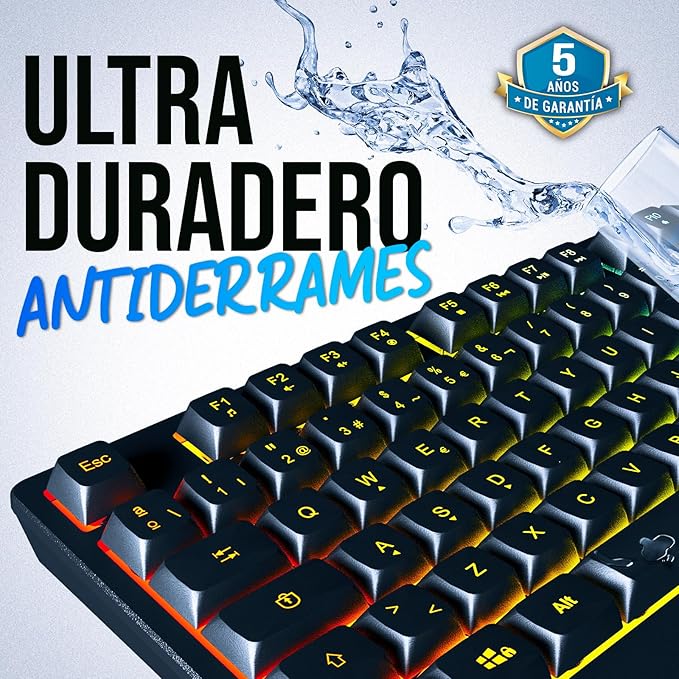 KLIM Chroma Wireless Spanish (España) Keyboard RGB Backlit Wireless Keyboard Rechargeable Battery Quiet Water-Resistant Plug &amp Play for PC Mac PS4/PS5