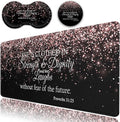 Desk Pad Extended Large Mouse Pad with Stitched Edges (31.5X11.8In) Ergonomic Mouse Wrist Rest Waterproof Computer Keyboard Mouse Mat Proverbs 31:25 Bible Rose Gold XXL Black Gaming Mouse Pad