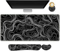 AIMSA Keyboard Mouse Pad Set Large Gaming Mouse Pad +Wrist Rest Mouse Pad +Keyboard Wrist Support +Coaster 35x15.7 inch Extended Desk Mat for Easy Typing Pain Relief (Black Topographic)