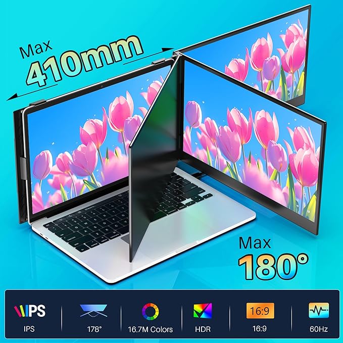 14 Laptop Screen Extender Ultra-Thin Lightweight Portable Dual Laptop Monitor Extender with Speaker FHD 1080P Travel Display Plug &amp Play HDMI/USB-A/Type-C for Laptops Works with Win/Mac/Andr