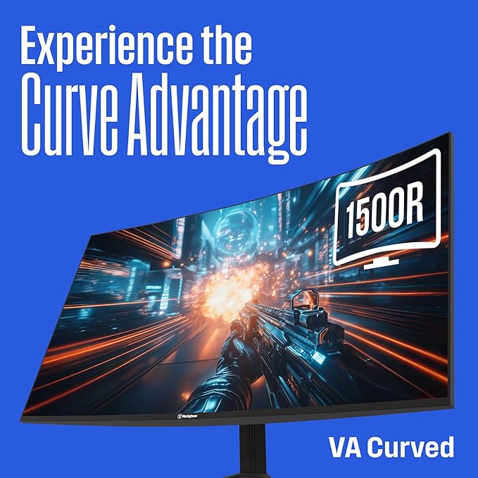 Westinghouse 24 Inch Curved Full HD Gaming Monitor 165Hz AMD FreeSync Support Low Motion Blur 1500R Curve 1920 x 1080 for PC Games with Built in Speakers DisplayPort HDMI