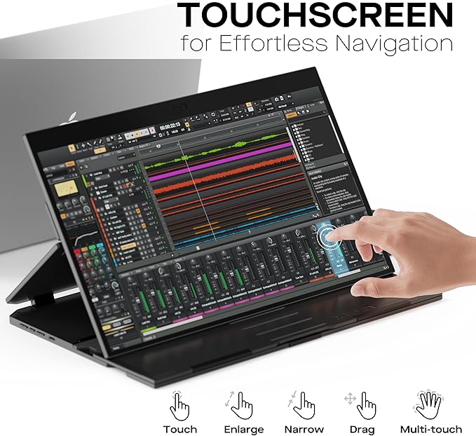 Portable Monitor - Mobile Pixels 15.6 Duex Float Portable Stacked Monitor FHD IPS Touchscreen (Built-in Kickstand) USB C/HDMI Laptop Screen Extender Compatible with Windows/MacOS/ChromeOS/Switch