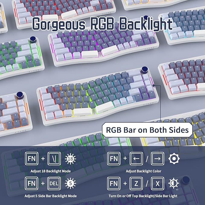 ATTACK SHARK AKS068 Wired Mechanical Gaming Keyboard 65% Alice Layout Hot-swapped Gasket Mount with RGB Backlit VIA Programmable Knob NKRO TKL AS Pre-lubed Linear Red Switch for Win/Mac(Blue)