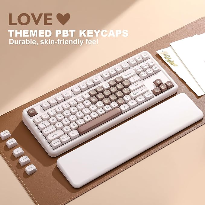 YUNZII B87 Wireless Mechanical KeyboardQMK/VIA ProgrammableTKL Layout 87 KeysBT/2.4G/USB-CHot Swap Gasket Mount RGB Backlit Gaming with Wrist Rest for Win/Mac (Brown Heart Cocoa Cream V2)