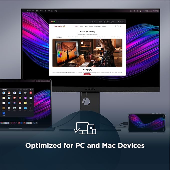 ViewSonic VP2488-4K 24 Inch 4K Mac-Ready Monitor with 100% sRGB 98% DCI-P3 Pantone Validated Advanced Ergonomics Thunderbolt 4 USB Hub HDMI and DP for Home and Office