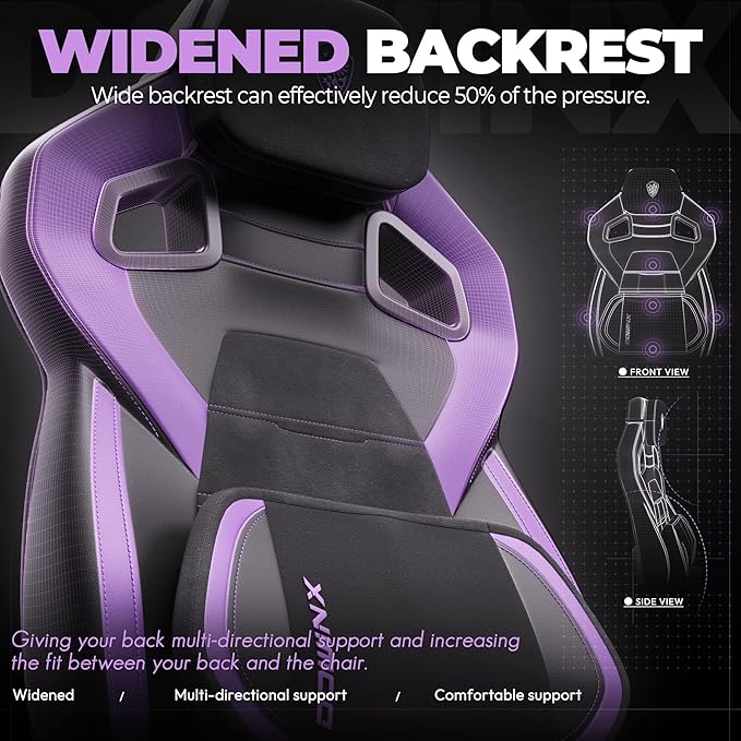 Dowinx PU Leather Gaming Chair with Footrest Big and Tall Ergonomic Computer Chair with Lumbar Support Wide Back Gamer Chair for Heavy People Purple
