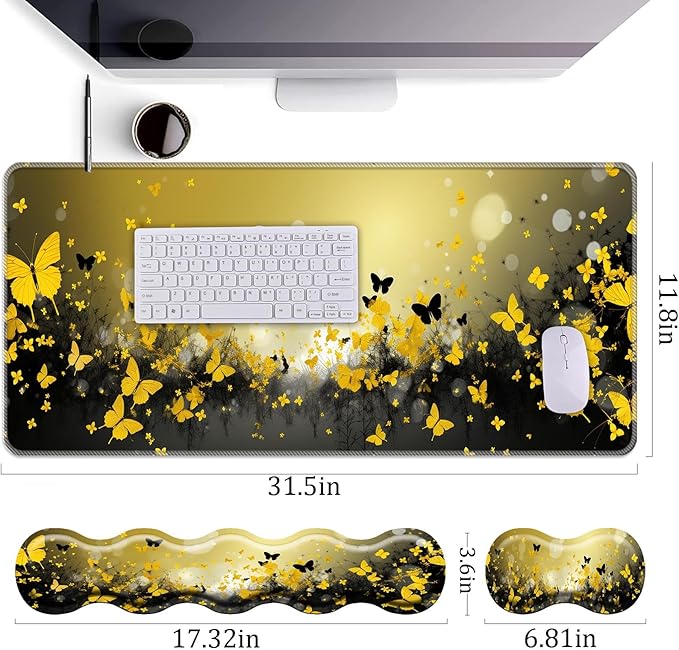 Keyboard Wrist Rest+Mouse Wrist Pad+Desk Pad SetMemory Foam Ergonomic Easy Typing Pain Relief for Computer Laptop Office Home - Flowers and Butterflies