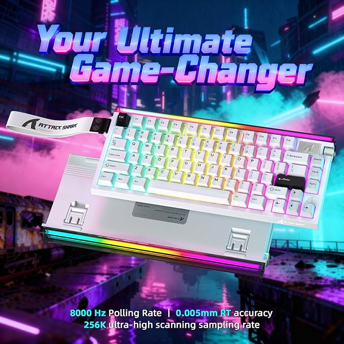 ATTACK SHARK R85 HE 75% Magnetic Wired Gaming Keyboard8KHz Polling Rate Rapid Trigger0.005mm RT Precision256K Scan RateCustom Hot-SwappableWeb Driver PC Keyboard for Gamer/Win/MacStarlight White