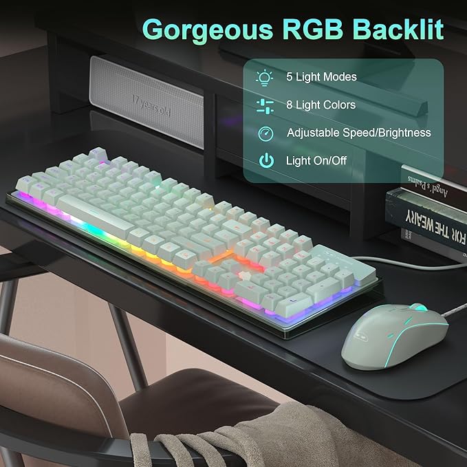 Gaming Keyboard and Mouse Combo K1 RGB LED Backlit Keyboard with 104 Key Computer PC Gaming Keyboard for PC/Laptop (Green)