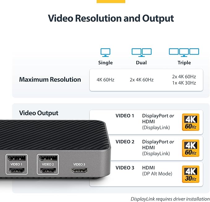 StarTech.com USB-C Triple Monitor Docking Station for MacBook Pro / Air M1 M2 M3 M4 &amp Windows Universal 4K HDMI DP Dock Thunderbolt Compatible 100W Laptop Charging (116N-USBC-DOCK)