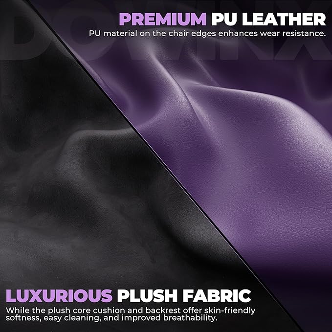 Dowinx PU Leather Gaming Chair with Footrest Big and Tall Ergonomic Computer Chair with Lumbar Support Wide Back Gamer Chair for Heavy People Purple
