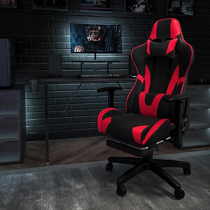 BizChair Black Gaming Desk &amp Chair Set with Cup Holder Headphone Hook and Monitor Stand
