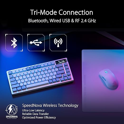 ASUS ROG Azoth Wireless Mechanical Gaming Keyboard – 75% TKL Tri-Mode Connectivity Hot Swappable Pre-lubed ROG NX Snow Linear Switches PBT Keycaps RGB OLED Display PC/Mac Support - White