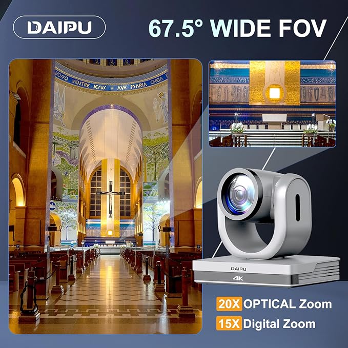 NDI PTZ Camera 4K 20X Optical Zoom HDMI USB SDI LAN PoE AI Auto Tracking PTZ Conference Camera for Church Live Streaming Video Conference Education Broadcast with YouTube Facebook Live Zoom