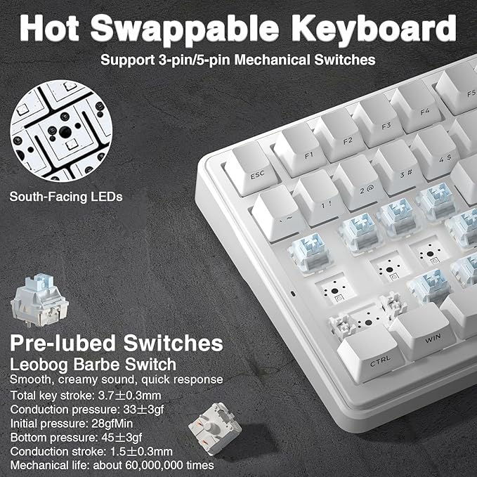 AULA F99 Wireless Mechanical KeyboardTriple-Mode(BT5.0/2.4GHz/USB-C)Gasket Mounted Creamy Keyboard with Linear Switches Side Printed PBT KeycapsRGB Backlit PC Gaming Keyboards for Win/Mac