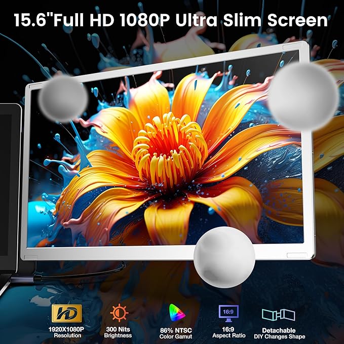 S6 Laptop Screen Extender | Silver | 15.6'' | FHD 1080P | 86% NTSC | Triple Laptop Monitor Extender | Working with Windows Mac DeX Chrome Desktop Mini PC