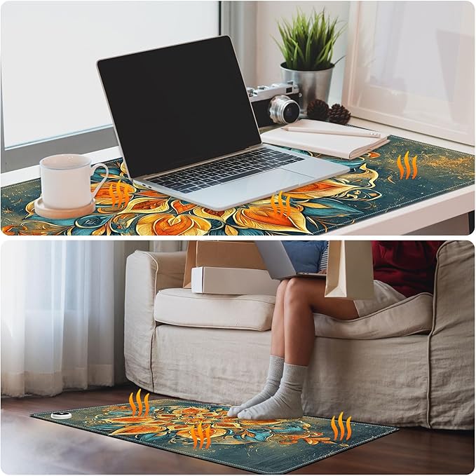 Heated Mouse Pad PU Leather Heated Desk Pad Fast Warm Desk mat with 3 Heating Levels 31.5 x 13 Mousepad for Home Office Gaming Mandala