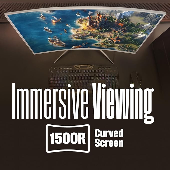 Westinghouse 27 Inch Curved Full HD White Gaming Monitor 200Hz AMD FreeSync Support Low Motion Blur 1500R Curve 1920 x 1080 for PC Games with Built in Speakers DisplayPort 2X HDMI