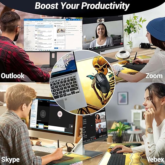 Large Mouse Pad and Keyboard Wrist Rest Desk Pad for Keyboard and Mouse 4-in-1 Large Gaming Mouse Pad with Wrist Support Desk Mat for Home Office Study GameSkeleton and Butterfly