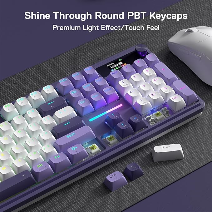 Redragon K762 Wireless Gasket Gaming Keyboard w/Hype Screen &amp Knob 104 Keys Mechanical Keyboard Easy-Control 1.14’’ TFT Info Display 5-Layer Noise Dampening Round PBT Keycaps Mint Mambo Switc