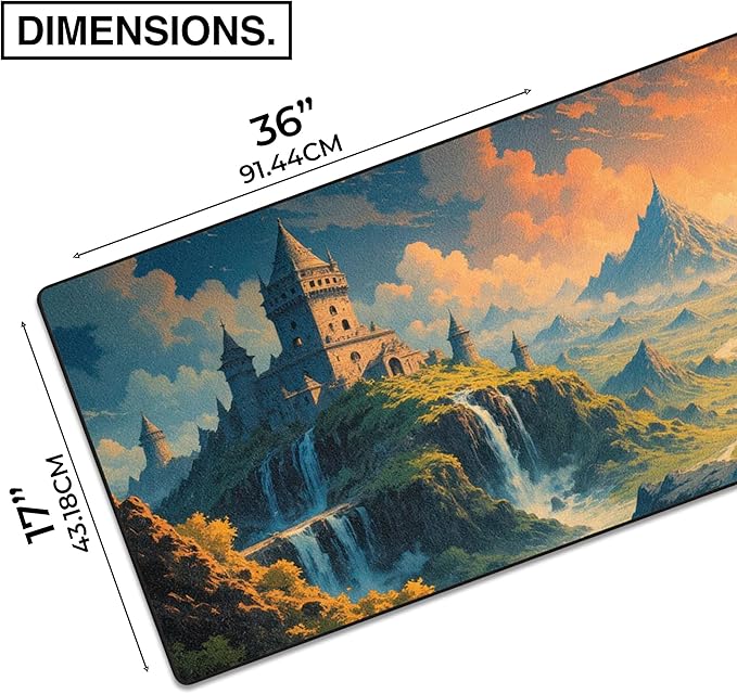 MPCO. Dark Fantasy Large Gaming Desk Pad - 36 x 17 Duraglyde Fabric Spring Castle Desk Mats - Non-slip Washable Smooth Glide for Precision Gaming &amp Work