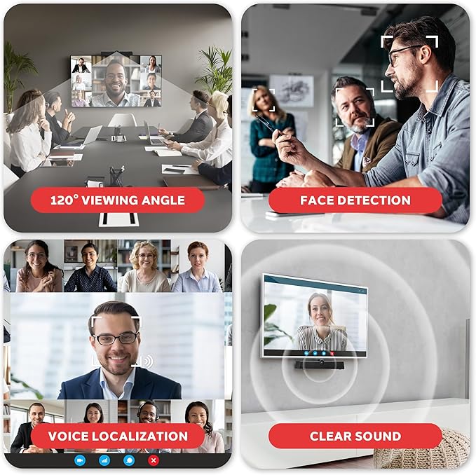 SQUATZ Video Conference Room Camera All-in-One System Ultra HD 4K 5X Zoom Wide-Angle Echo Cancellation 8m Voice Pickup - 120 Degree FOV - For Small Conference Rooms Home Offices and Remote Work