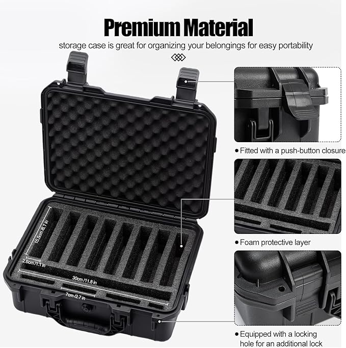 Hard Drive Case 3.5inch 10-Bay Multi-Protection HDD Storage Box Suitcase with Foam External Hard Drive Carrying Case Anti-Static Shock Moisture Proof for HDD/SSD/M.2