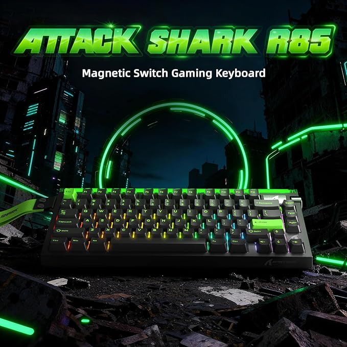 ATTACK SHARK R85 HE 75% Magnetic Wired Gaming Keyboard8KHz Polling Rate Rapid Trigger0.005mm RT Precision256K Scan RateCustom Hot-SwappableWeb Driver PC Keyboard for Gamer/Win/MacNeon Green