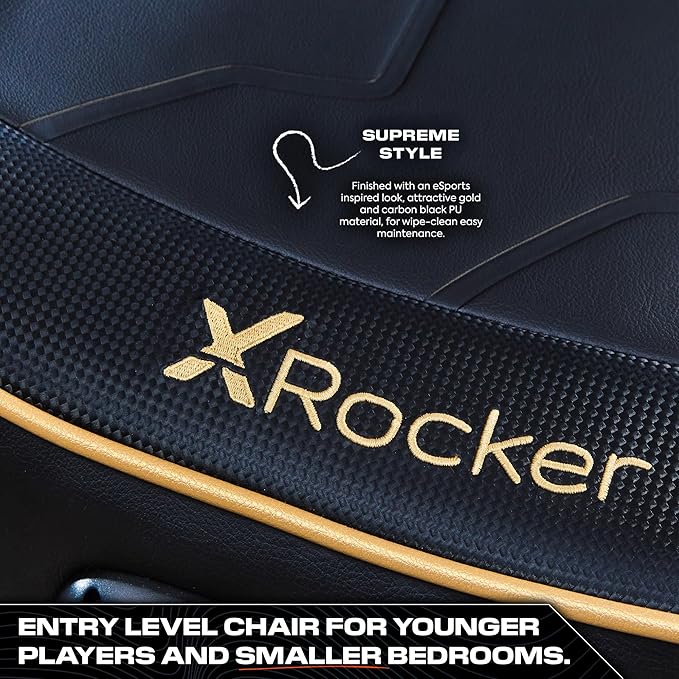 X-Rocker Shadow Gaming Chair for Kids and Juniors 2.0 Audio Floor Rocker Low Folding Rocking Seat with 2 Stereo Sound Speakers Padded Foam Gaming Seat for Children for XBOX PS4 PS5 Switch - BLACK