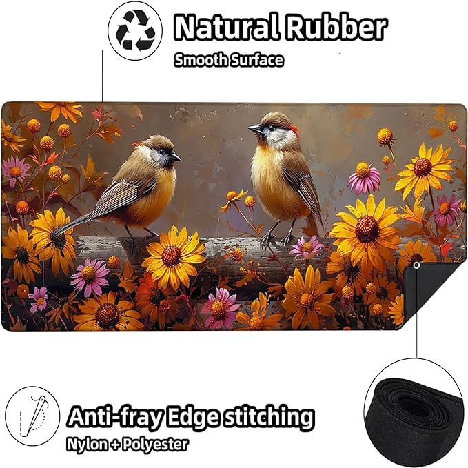 Yellow Mouse Pad Large 32x16 in Gaming Mousepad with Non-Slip Rubber Base Waterproof Smooth Surface Desk mat Extended Desk Mat with Stitched Edges Computer Accessories Gifts for Men Bird N-4785