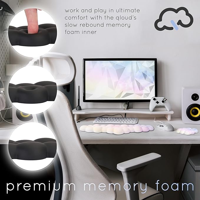 Qloud Cloud Wrist Rest Keyboard Wrist Rest for Computer Keyboard Pad Cloud Keyboard Wrist Rest Wrist Pad for Keyboard Memory Foam Non Slip Base Comes with Mouse Pad - Rainbow