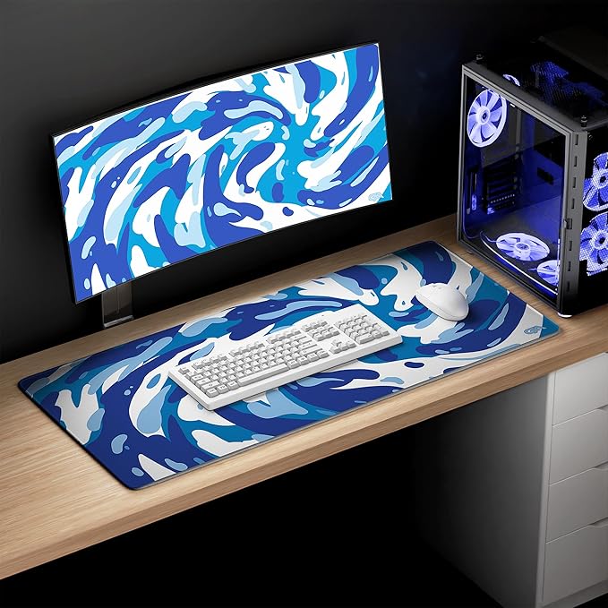 GutzyAiden Swirl Extended Extra Large Mouse Pad | Gaming Setup | Hybrid Polyester Fabric Top | Non-Slip Natural Rubber Base | 5mm Thick | Aqua Swirl | XXL - 36 x 18 |
