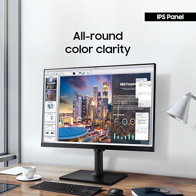 SAMSUNG FT45 Series 24-Inch FHD 1080p Computer Monitor 75Hz IPS Panel HDMI DisplayPort USB Hub Height Adjustable Stand 3 Yr WRNTY (LF24T454FQNXGO)Black