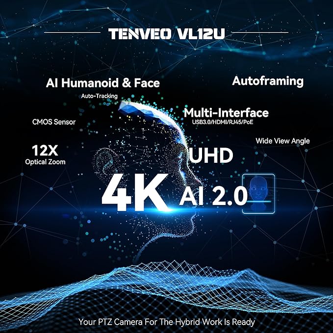 Tenveo 4K PTZ Camera and Controller Bundle/Kits 12X AI Tracking HDMI/USB/LAN(PoE) 4K PTZ Camera with NDI PTZ Controller 5-Inch LCD 4D Joystick for Church Live Streaming Conference