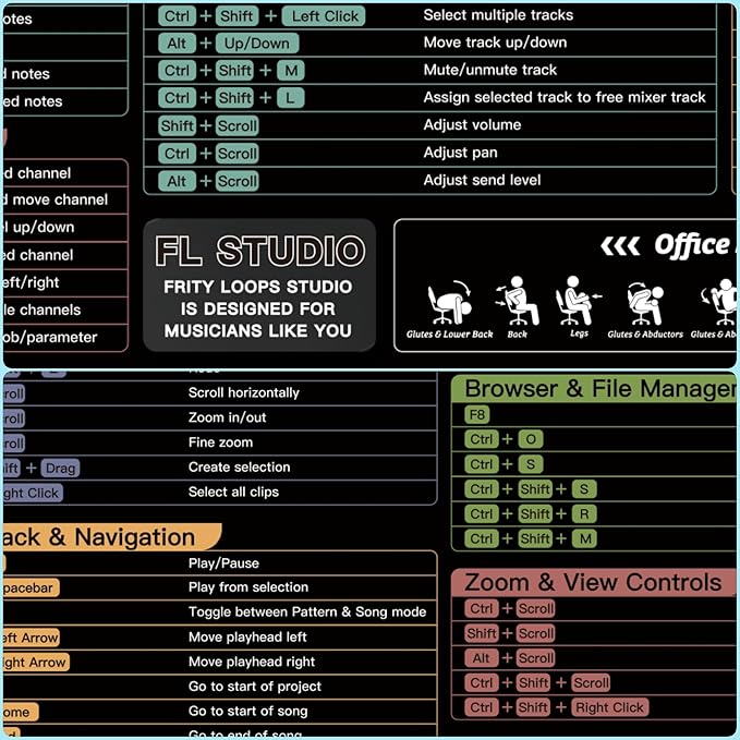 FL Studio Mousepad Extra Large Fruity Loops Studio Shortcuts Mouse Pad Large Gaming Desk Mat Stitched Edges Non-Slip Rubber Base Desk Pad for Computers Laptop (FL Studio)