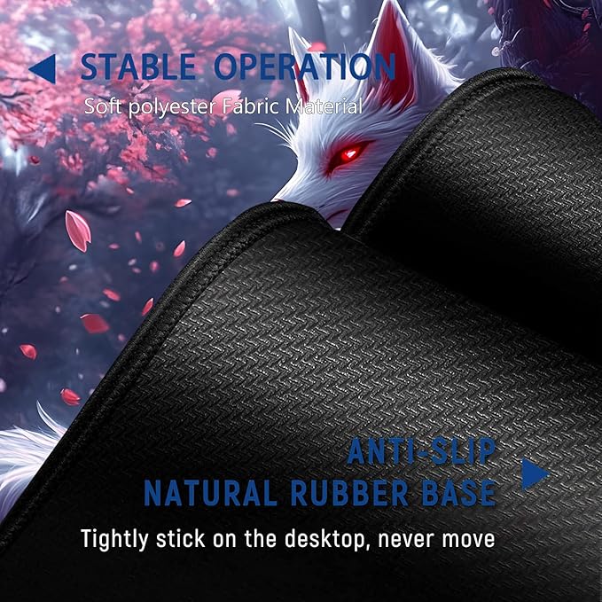 Large Mouse Pad + Keyboard Wrist Rest Set Extended Gaming Mousepad (31.5X11.8 inch) with Non-Slip Rubber Ergonomics Memory Foam Mouse Wrist Rest Support White Kitsune Cherry Blossoms Desk Pad
