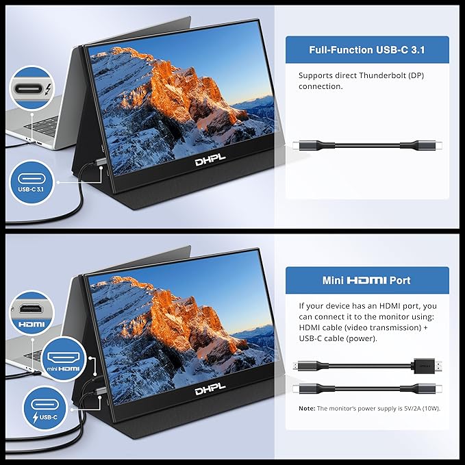 15.6 Portable Monitor FHD IPS – Ultra-Slim Travel Display with USB-C HDMI Built-in Speakers &amp Smart Cover Second Screen for Laptop/PC/Mac/Phone/Gaming Consoles