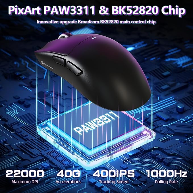 MAMBASNAKE Attack Shark X11SE Lightweight Wireless Gaming Mouse Tri-Mode 2.4G/USB-C Wired/BT 22K DPI PAW3311 Optical Sensor 59g 5 Programmable Buttons 300mAh Battery for PC/Mac(Black)