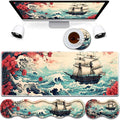 Mouse Pad Combo Large Gaming Mouse Pad + Keyboard Wrist Support + Mouse Wrist Rest + Coaster Table Pad 31.5 x 11.8 with Memory Foam Ergonomic Wrist Pad Set Pirate Ship Landscape Pattern