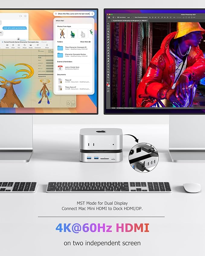 Mac mini M4 Dock with NVMe SSD Enclosure 40Gbps 8TB SSD Support 10-in-2 USB-C Hub with 2×USB-A USB-C 10Gbps 2×USB-A 5Gbps HDMI DP SD/TF Reader Magnetic Cover