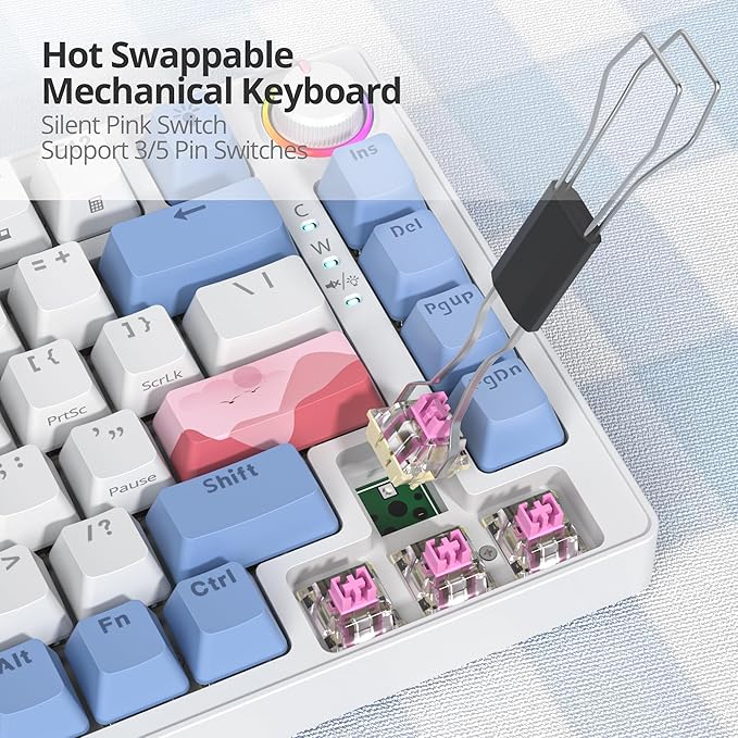75% Pink Mechanical Gaming Keyboard Compact 82 Key Hot Swappable Keyboard with Knob RGB Backlit OEM Profile Wired USB Keyboard with Linear Switches for Windows Mac (82 Pink)