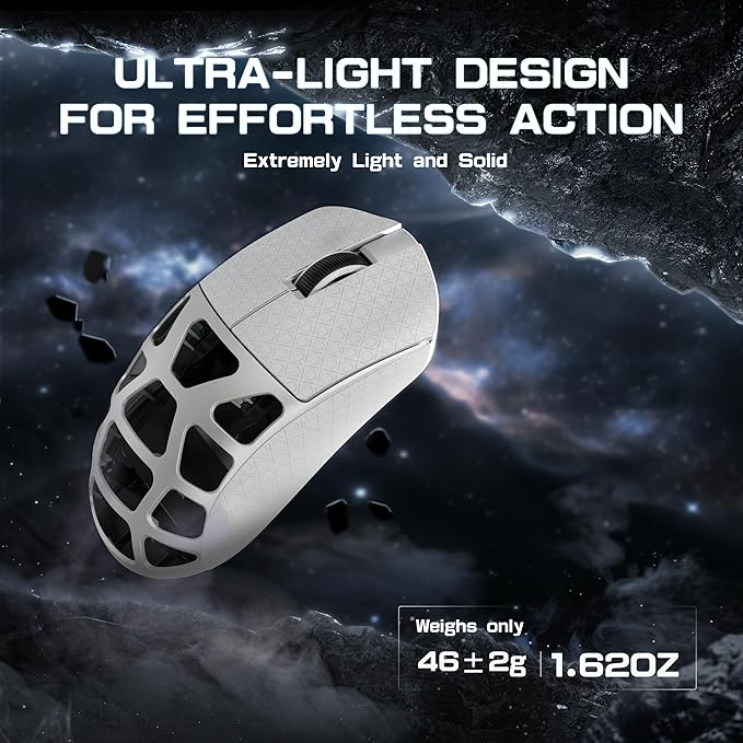 FELICON x Attack Shark R3 Magnesium Alloy Wireless Gaming Mouse 46g Ultra-Lightweight Skeletal Shell PAW3395 26K DPI 8K Polling Tri-Mode 2.4G/BT/Wired for PC Mac Laptop - White &amp Griptape