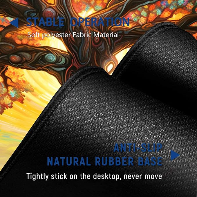 Large Mouse Pad + Keyboard Wrist Rest Set Extended Gaming Mousepad (31.5X11.8 inch) with Non-Slip Rubber Ergonomics Memory Foam Mouse Wrist Rest Support Colorful Tree of Life + Elephant Desk Pad