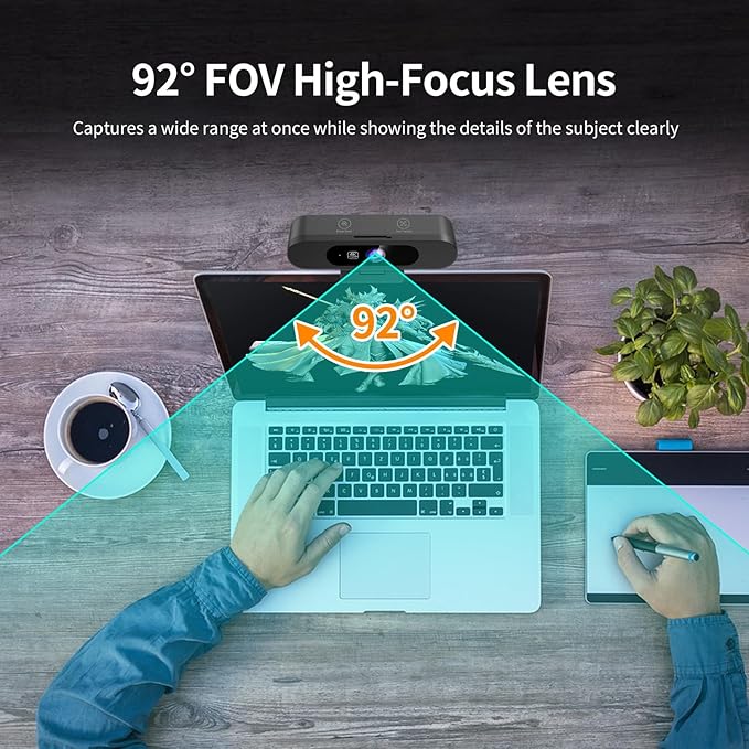 4K Webcam for PC 8MP USB Webcam with Dual Noise-reducing Microphones Picture-in-picture Auto Framing 5X Zoom 92° Wide FOV Auto Light Correction Perfect for Conference Video Callings Streaming