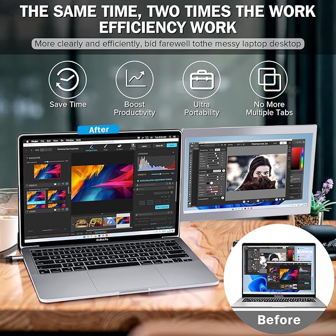 12'' Portable Monitor for Laptop Screen Extender for 13.3'' MacBook Designed for MacBook Screen Extender FHD 1080P IPS Display Plug and Play P1M