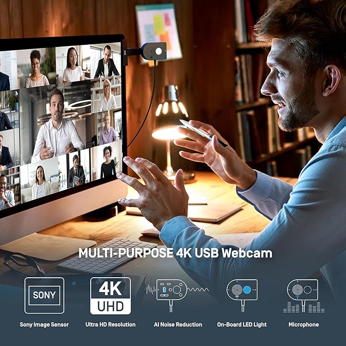 IPEVO MP-8M Multi-Purpose 4K USB 1080P Webcam Microphone with AI Noise Reduction Flexible mounting Options for Video Calls Gaming Streaming Conferencing Hybrid Work Streaming Vlogging