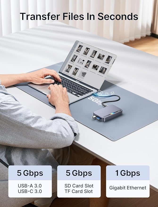 JSAUX Laptop USB C Docking Station 10 in 1 USB C Hub with 4K@60hz HDMI 100W PD USB A&ampC 3.0 1000Mbps Ethernet SD/TF Audio for HP/MacBook/Dell/Lenovo etc